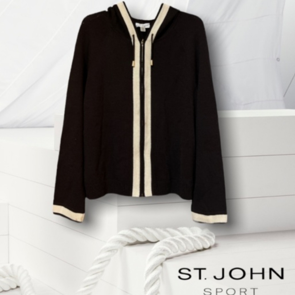 St. John Sport by Marie Gray Brown Jacket with Cream Trim